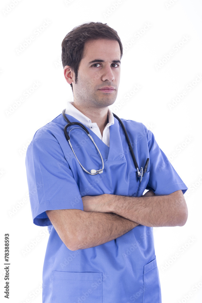 Handsome doctor male nurse working Handsome doctor male nurse working
