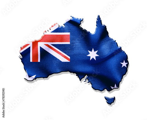 Australia map and flag against white background