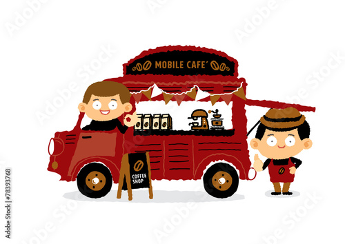 Mobile coffee shop and Van cafe concepts - vector Illustration