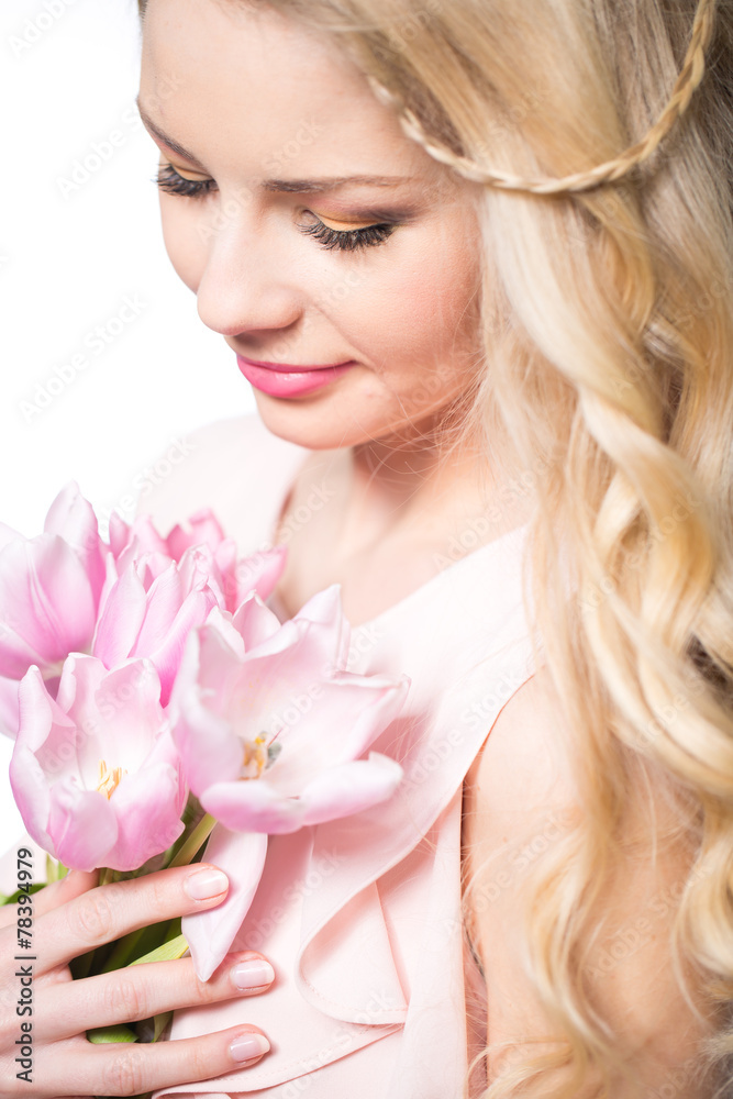 Woman with tulip bouquet Woman with tulip bouquet