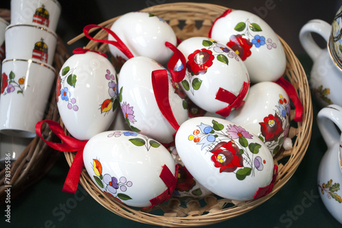 Artistic traditional hungarian handmade porcelain easter eggs in photo