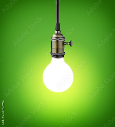 Vintage light bulb on green background