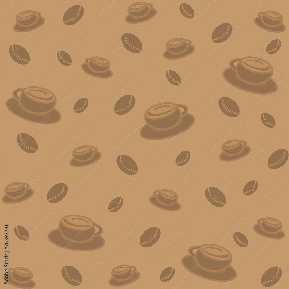 Obraz premium Vector illustration. Background with coffee beans and cups.
