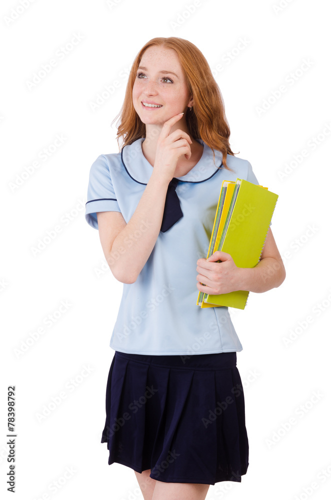 Young thinking student female isolated on white Young thinking student female isolated on white