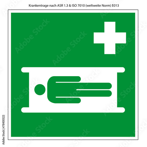 Krankentrage Schild Vorlage nach ASR und ISO