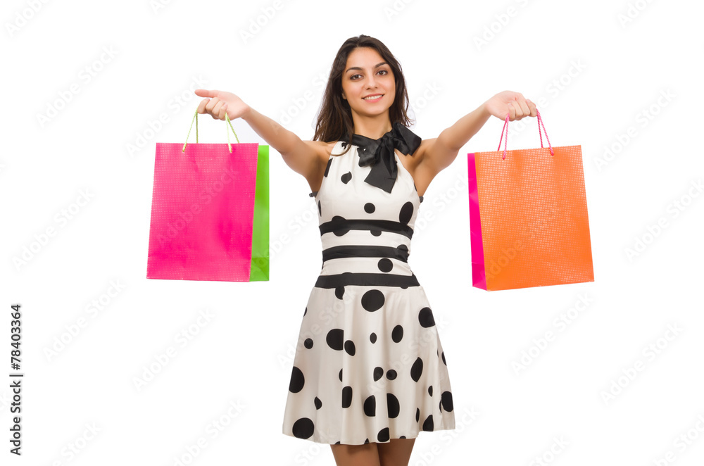 Woman with shopping bags isolated on white Woman with shopping bags isolated on white