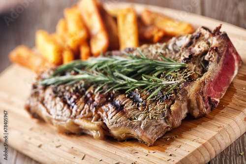 Grilled beefsteak with french fries
