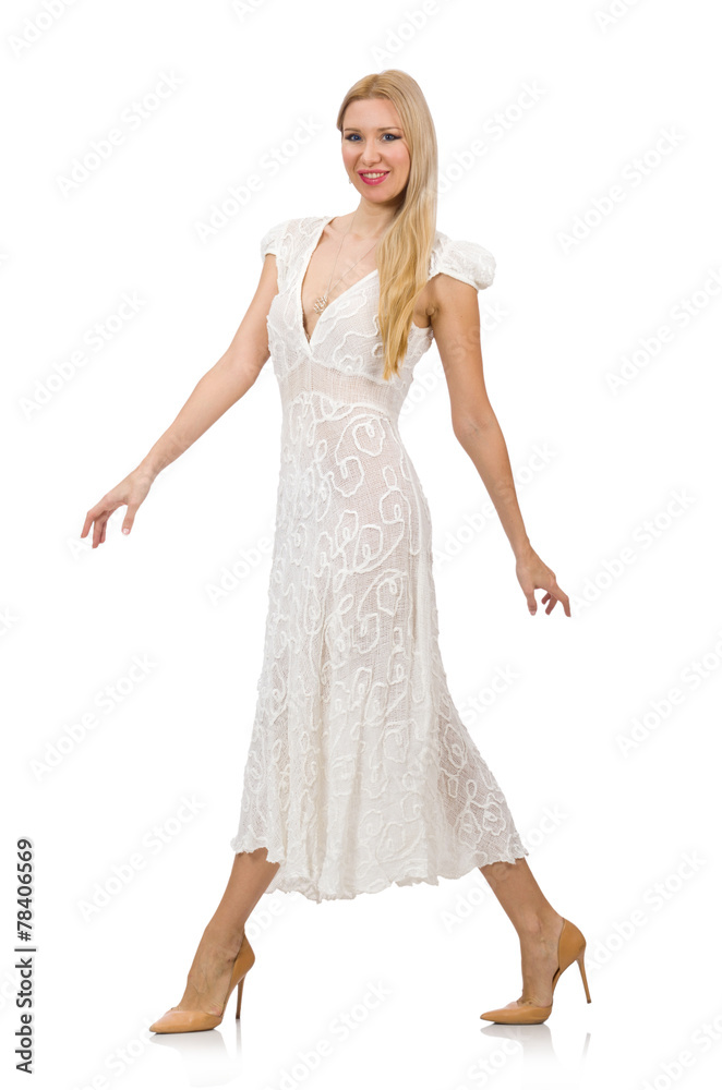 Naklejka premium Woman in dress in fashion dress isolated on white