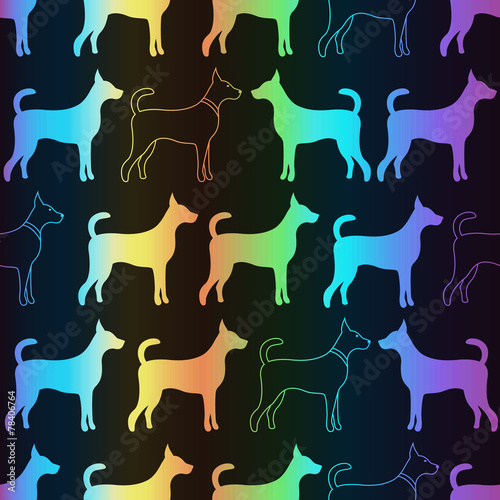 Bright spectrum seamless pattern of dog silhouettes