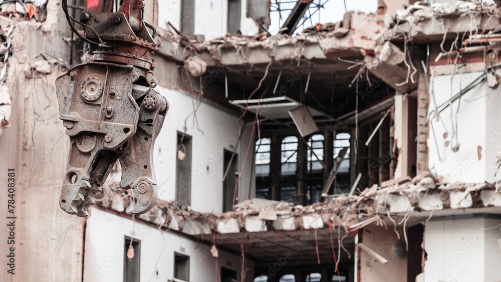 Building demolition by machinery for new construction. Building demolition by machinery for new construction.