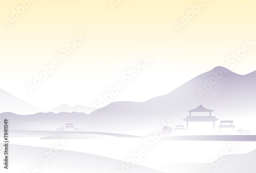 Obraz na płótnie asia krajobraz chiny wioska górski wektor
