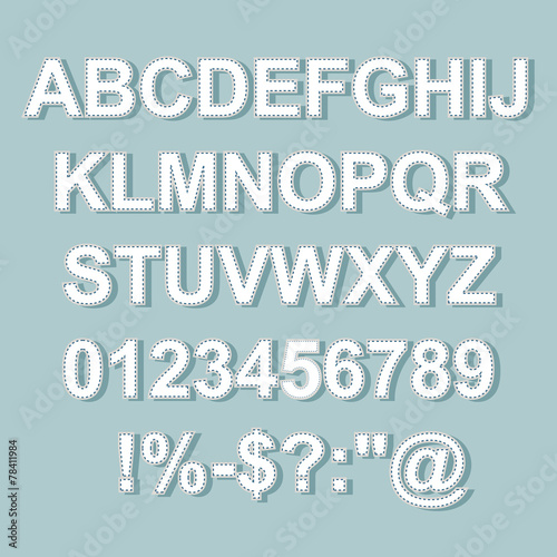 Stitched Text style alphabet collection set.