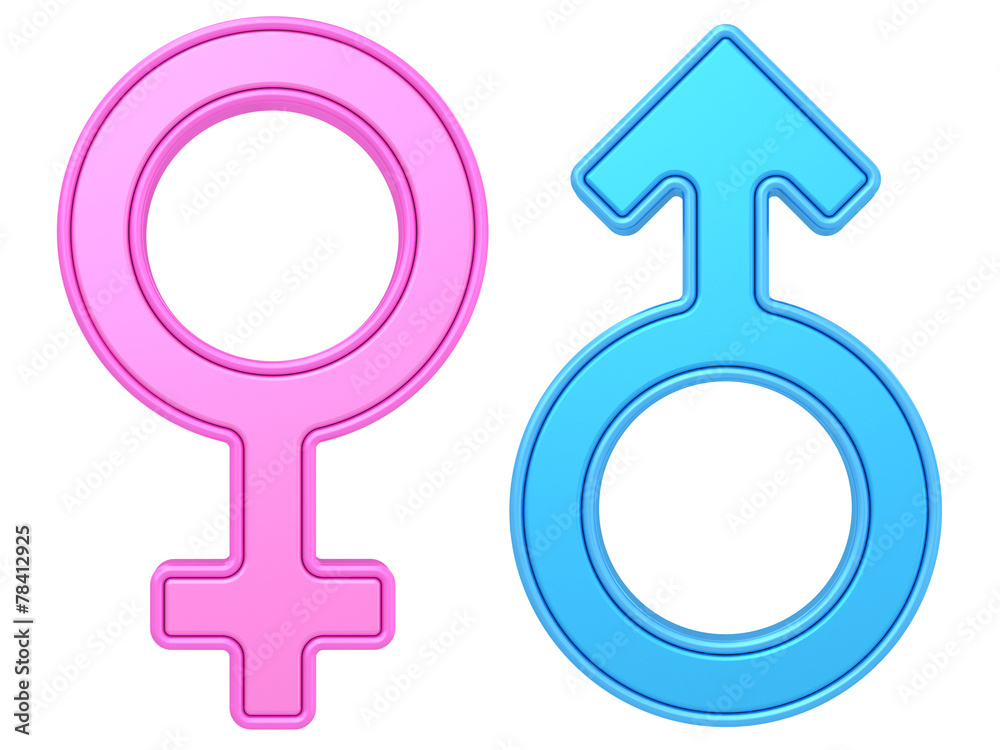 Male and female gender symbols of blue and pink colors on white ...