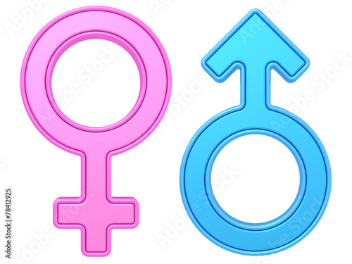 Male and female gender symbols of blue and pink colors on white