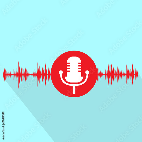 microphone red icon with sound wave flat design vector