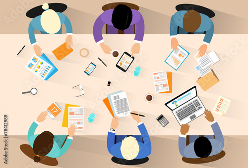 Business people workplace top angle above view sitting at office