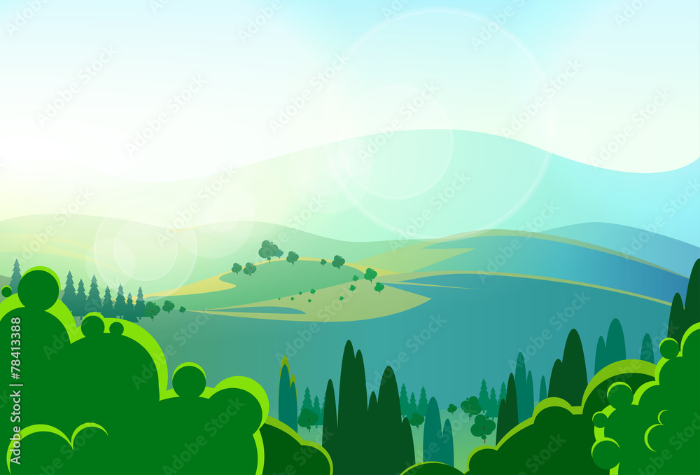 Obraz premium summer green mountains tree valley landcape vector