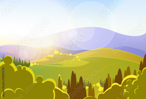 autumn yellow mountains tree valley landcape vector