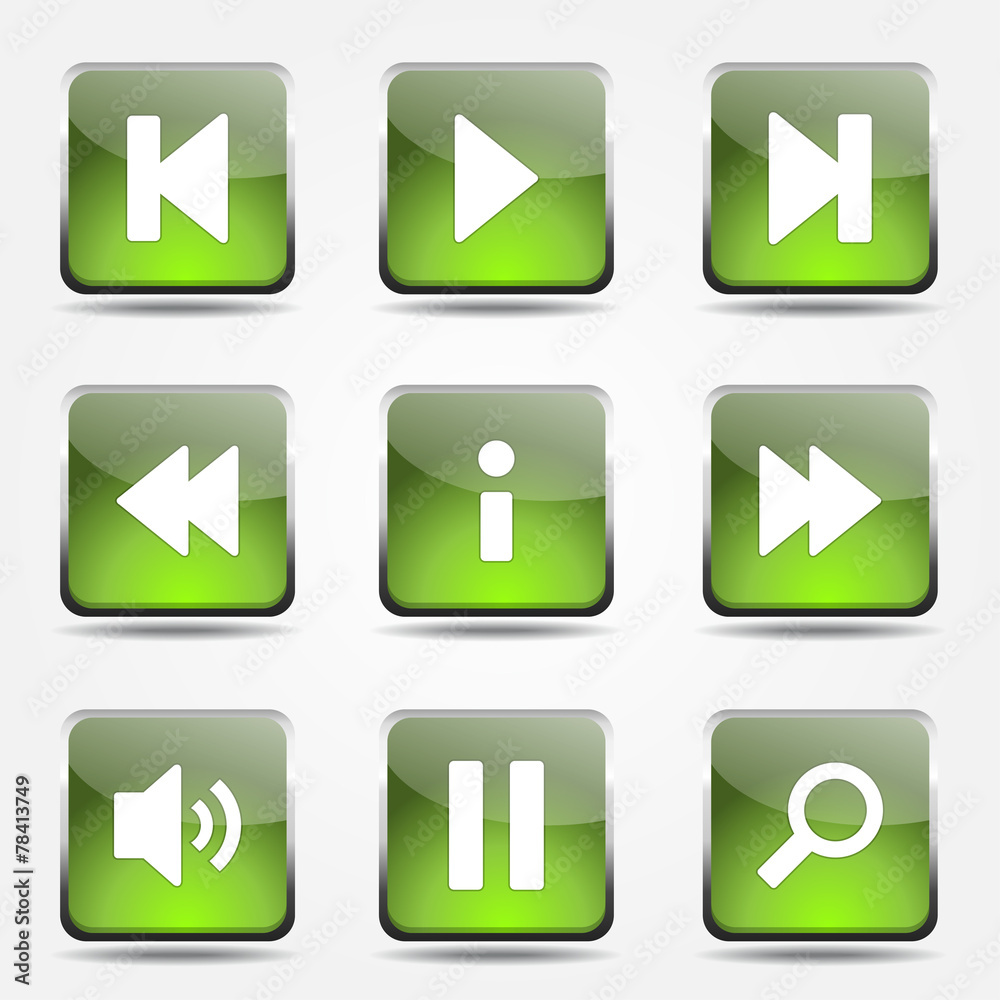 Multimedia Controller Square Vector Green Icon Design Set Multimedia Controller Square Vector Green Icon Design Set