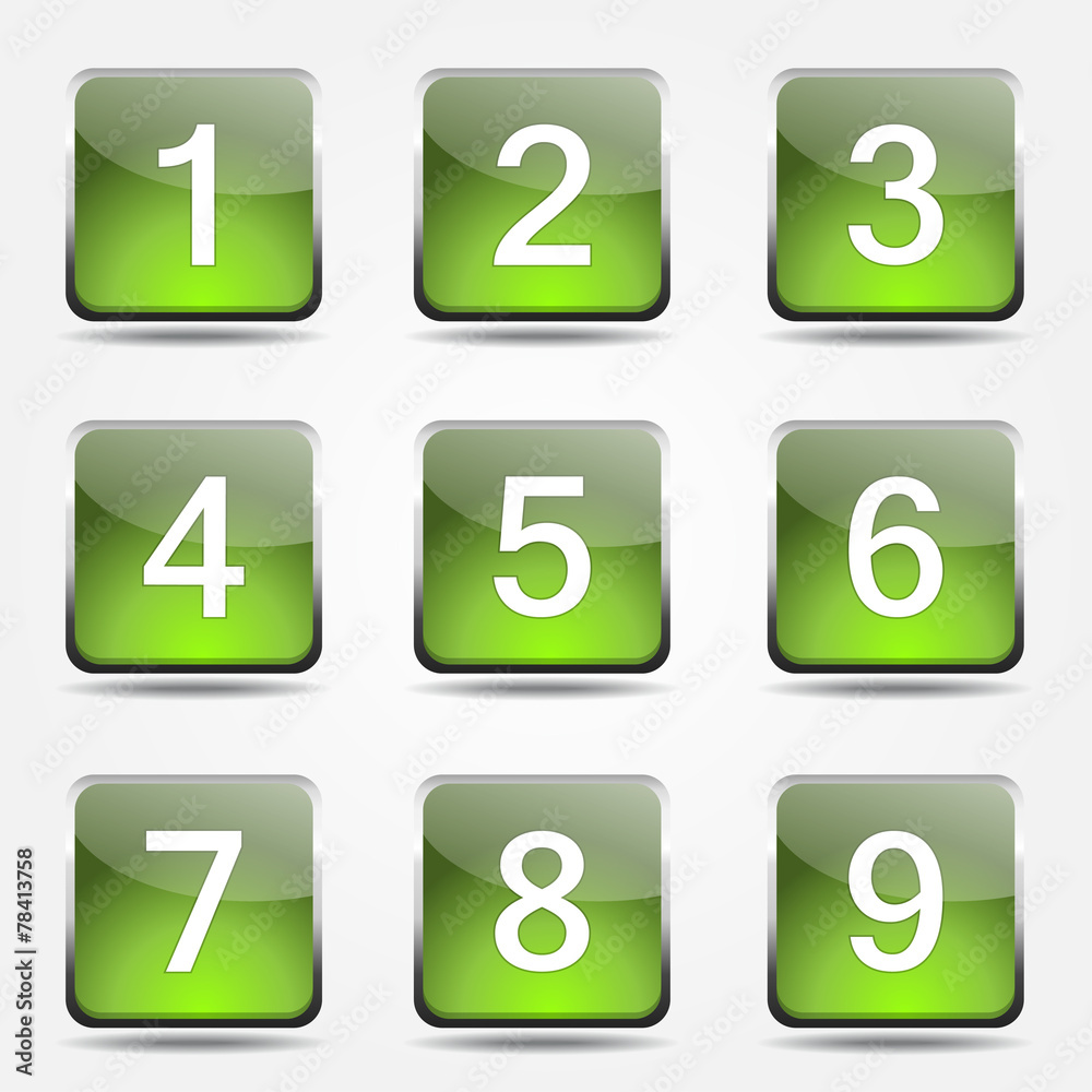 Numbers Counting Square Vector Green Icon Design Set Numbers Counting Square Vector Green Icon Design Set