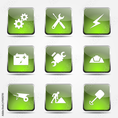 Construction Tools Square Vector Green Icon Design Set photo