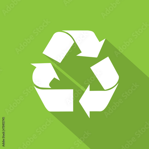 recycle symbol logo flat icon with shadow white on green