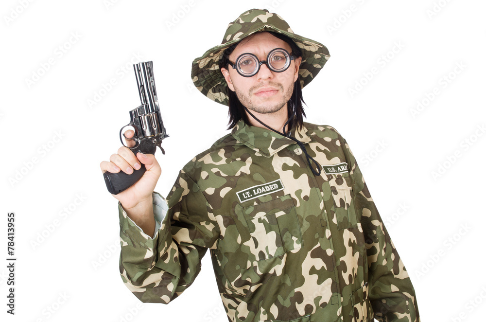 Funny soldier in military concept Funny soldier in military concept