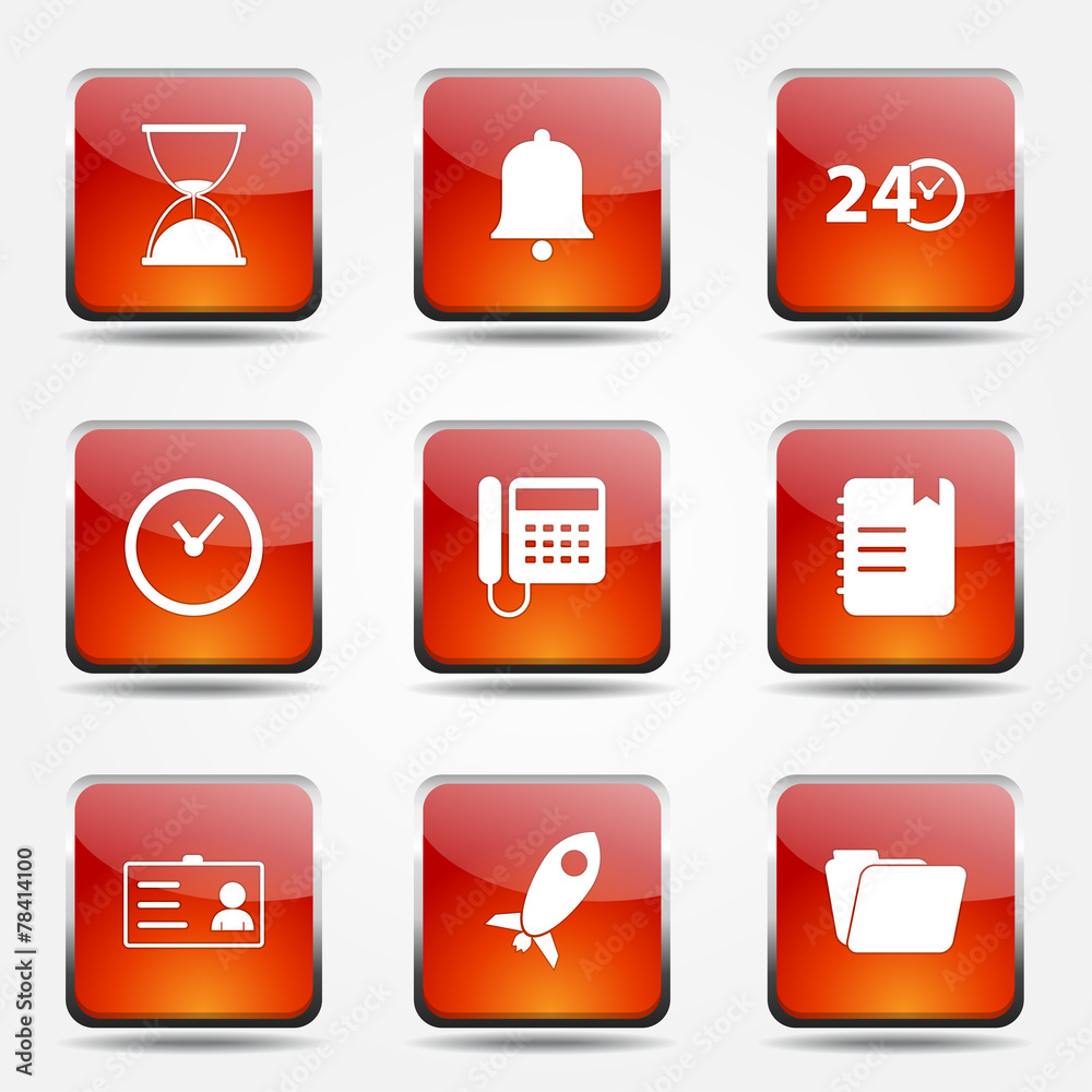 Time Duration Square Vector Orange Icon Design Set Time Duration Square Vector Orange Icon Design Set