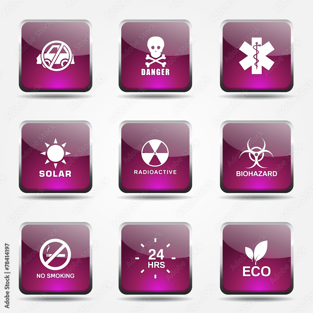 Warning Sign Square Vector Pink Icon Design Set Warning Sign Square Vector Pink Icon Design Set
