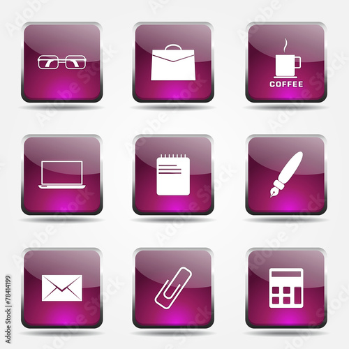 Office Work Square Vector Pink Icon Design Set