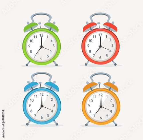 Vector wakeup clocks set. Flat Design