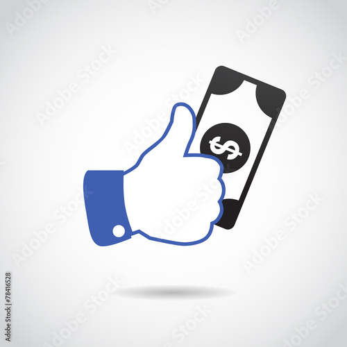 Thumb up - i like money. Vector art.
