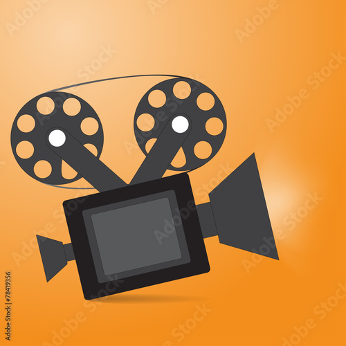 The camera icon with shadow shines on orange background vector