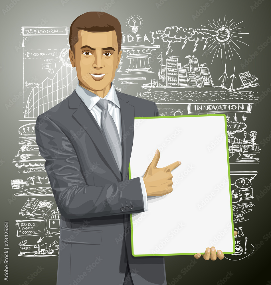 Vector Businessman With Empty Write Board Vector Businessman With Empty Write Board