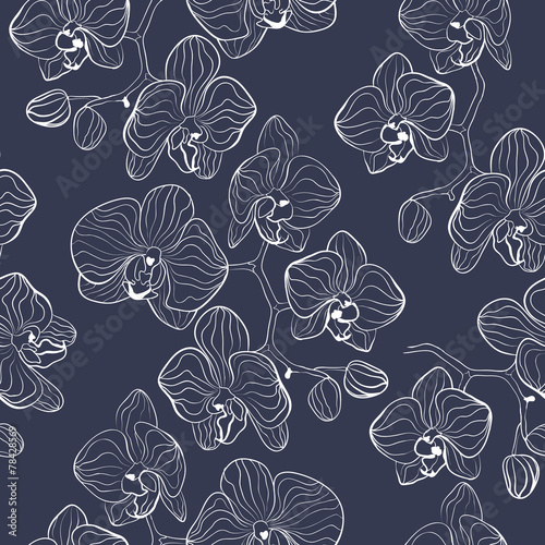 Seamless flower pattern with orchids phalaenopsis background