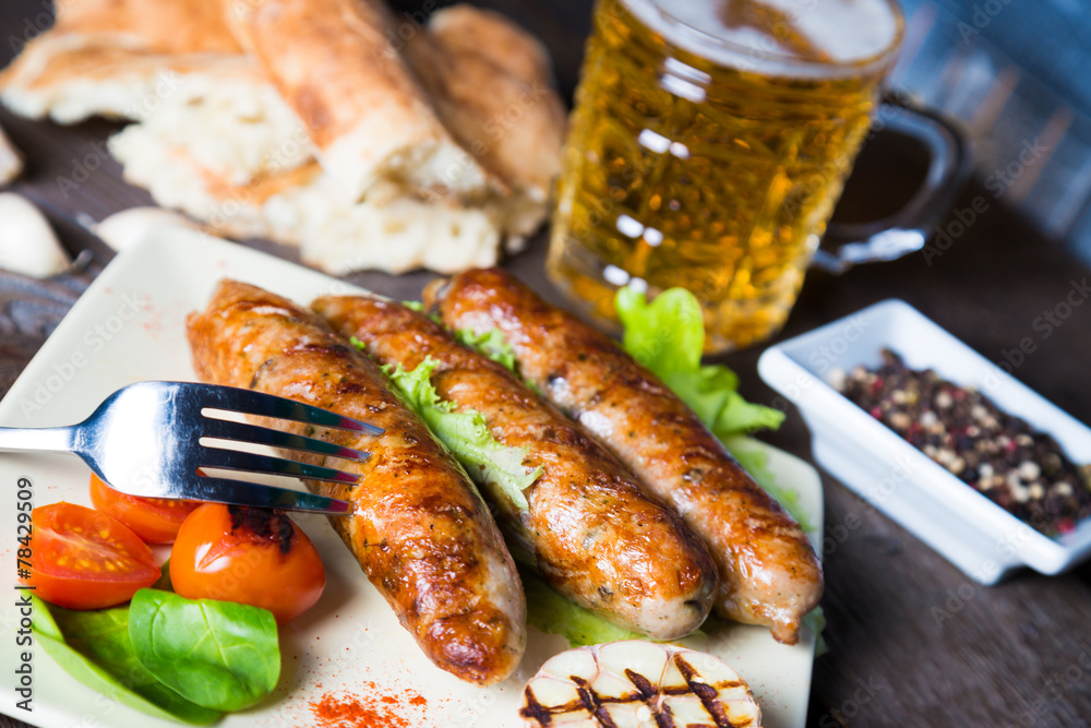Grilled sausages and beer