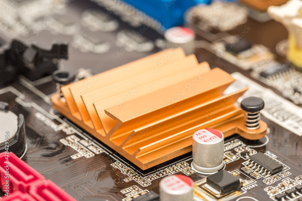 Naklejka premium Chipset Heatsink On Computer Motherboard