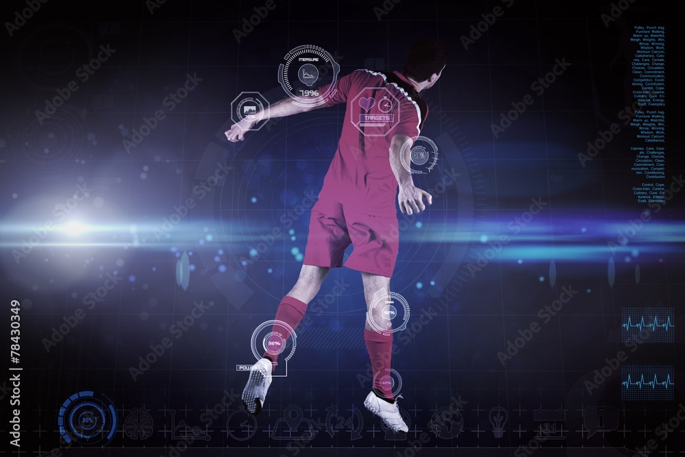 Composite image of fit football player jumping up