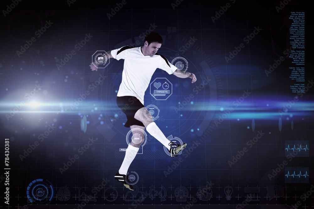 Composite image of football player in white kicking Composite image of football player in white kicking