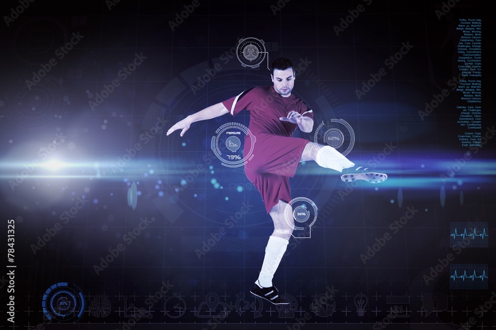 Composite image of football player in red kicking