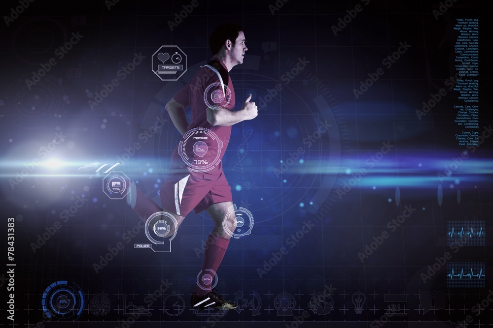Composite image of football player in red running