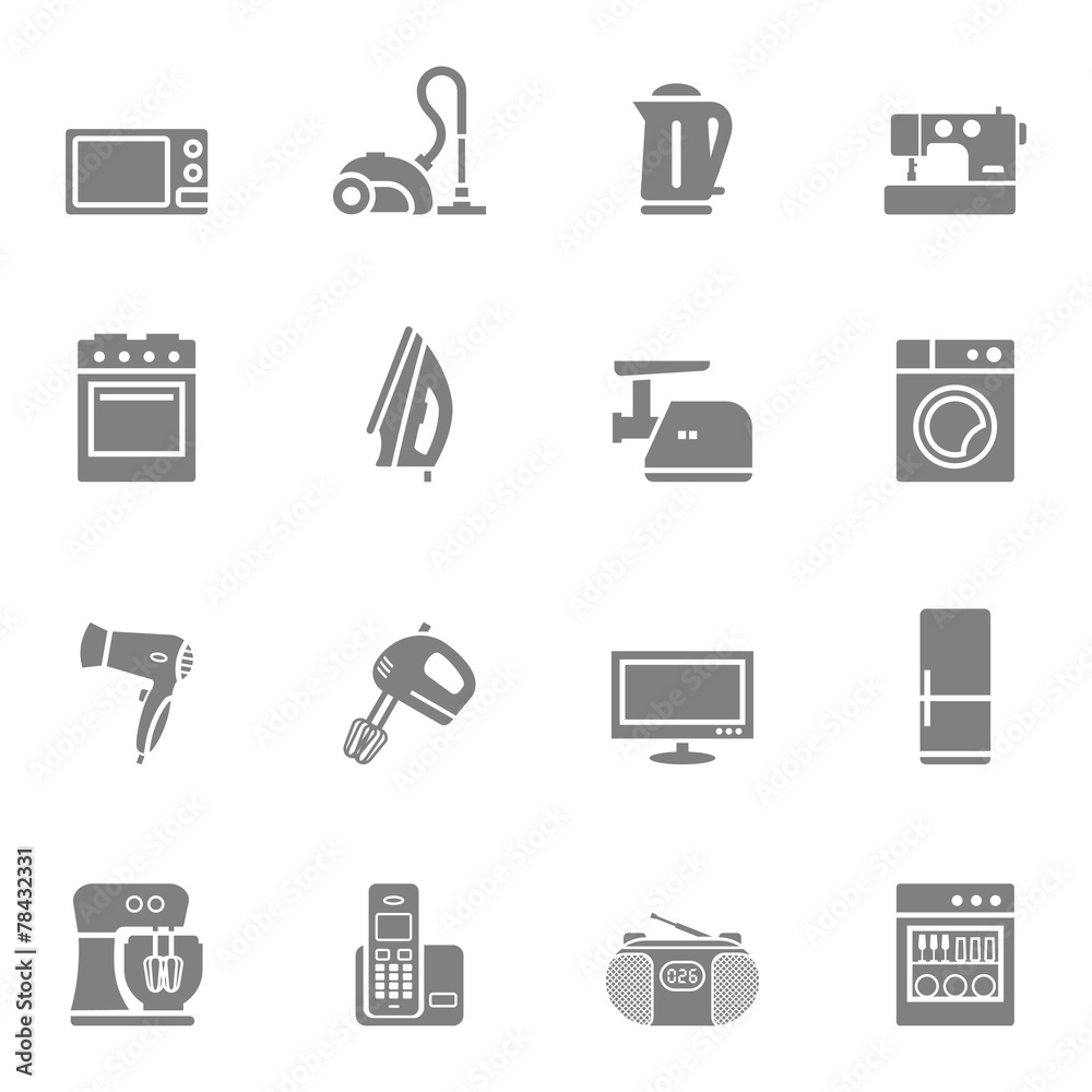 Set of home appliances and electronics icons Set of home appliances and electronics icons
