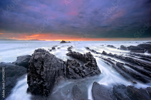 rocks in barrika at sunset