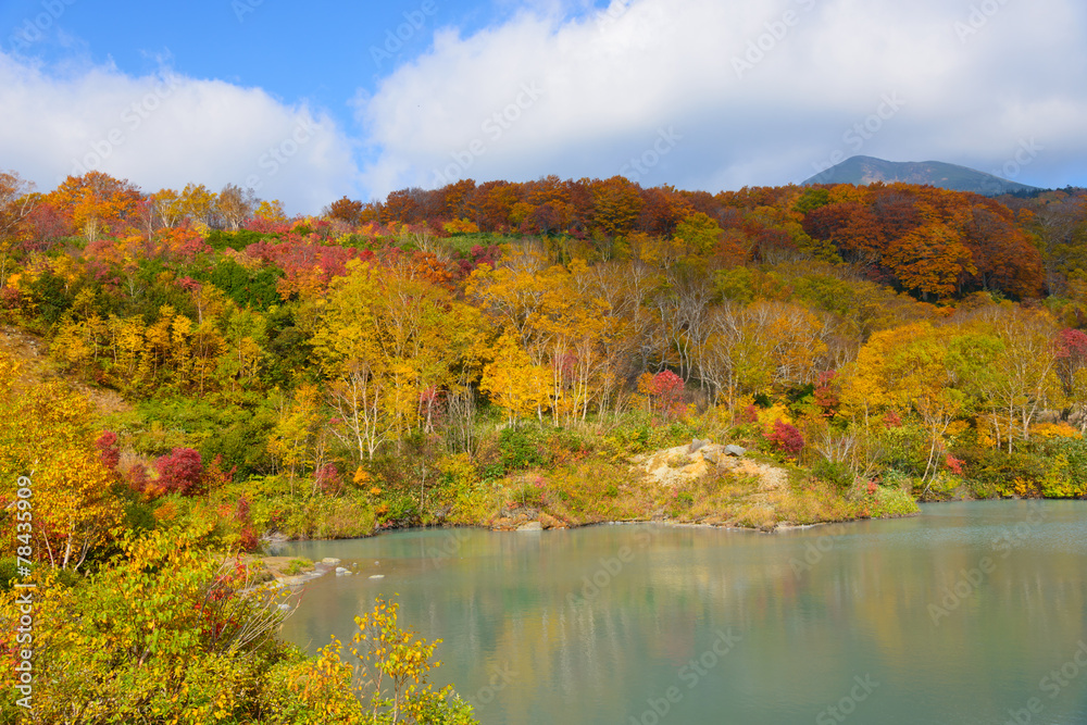 Autumn foliage at the Jigokunuma Pond in Mt.Hakkoda, Aomori, Jap Autumn foliage at the Jigokunuma Pond in Mt.Hakkoda, Aomori, Jap