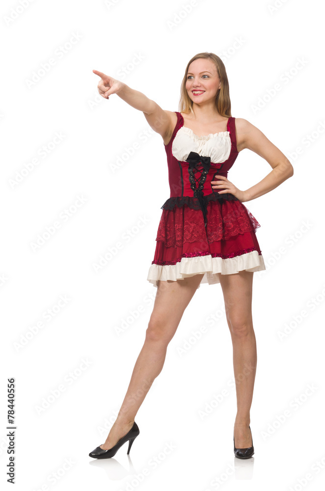 Fototapeta premium Woman wearing red dress in fashion concept isolated on white