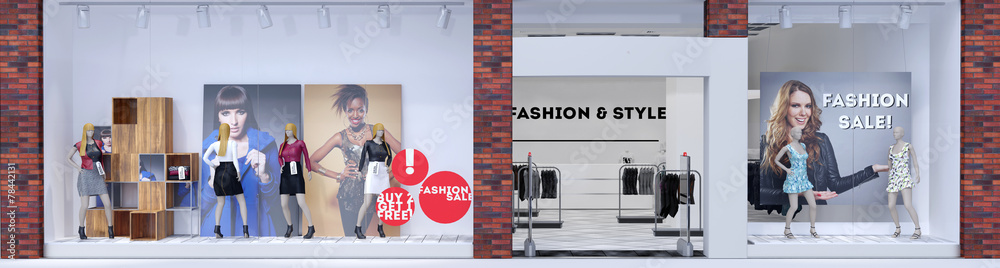 Schaufenster einer Boutique mit Mode - obrazy, fototapety, plakaty 