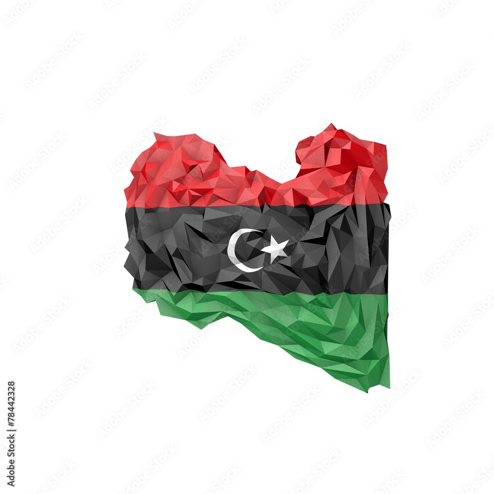 Fototapeta premium Low Poly Libya Map with National Flag