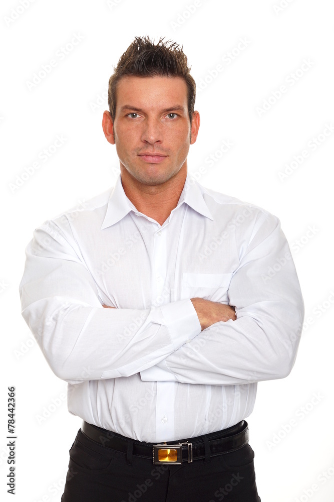 Portrait of handsome thinking businessman in white shirt Portrait of handsome thinking businessman in white shirt