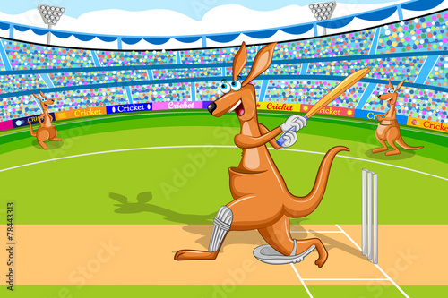 Kangaroo playing cricket