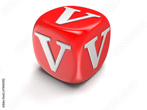 Dice with letter V (clipping path included)